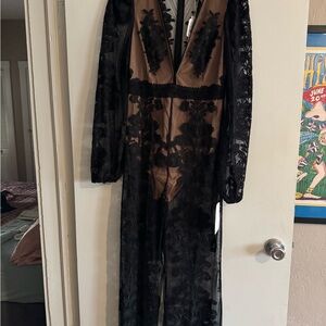 For Love & Lemons Black Lace Sheer Jumpsuit